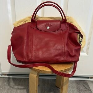 Longchamp Red Leather Tote Bag